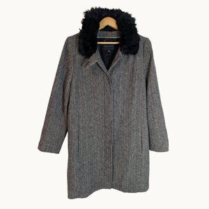 Banana Republic Herringbone Wool Coat With Italian Shearling Collar XL